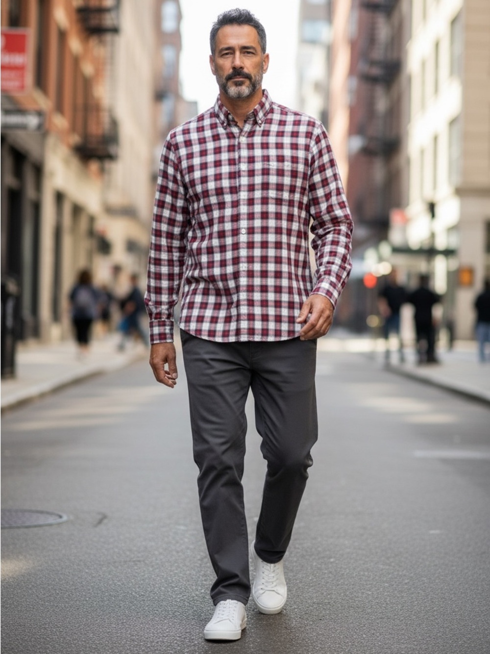 Sonoma Men's Red Plaid Button Down Shirt Modern Fit Size Large